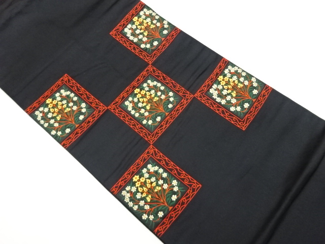 JAPANESE NAGOYA OBI / WOVEN CHECKERED & FLOWER